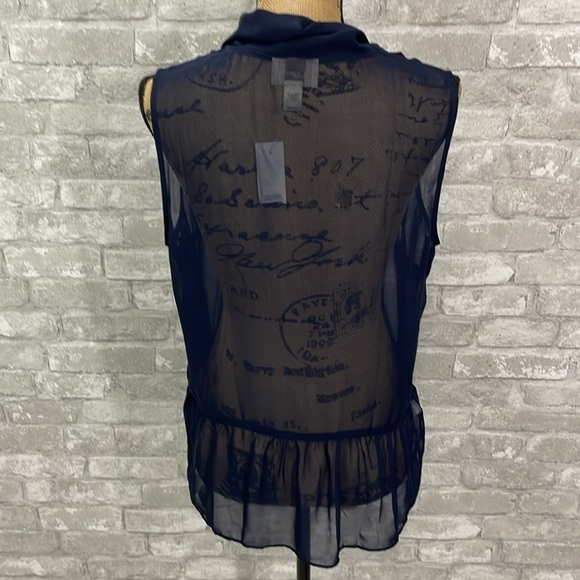 Loft Navy Sheer Tie Blouse - Picture 4 of 6